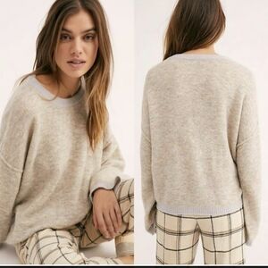 Free People Soft Beige Crew Neck Sweater